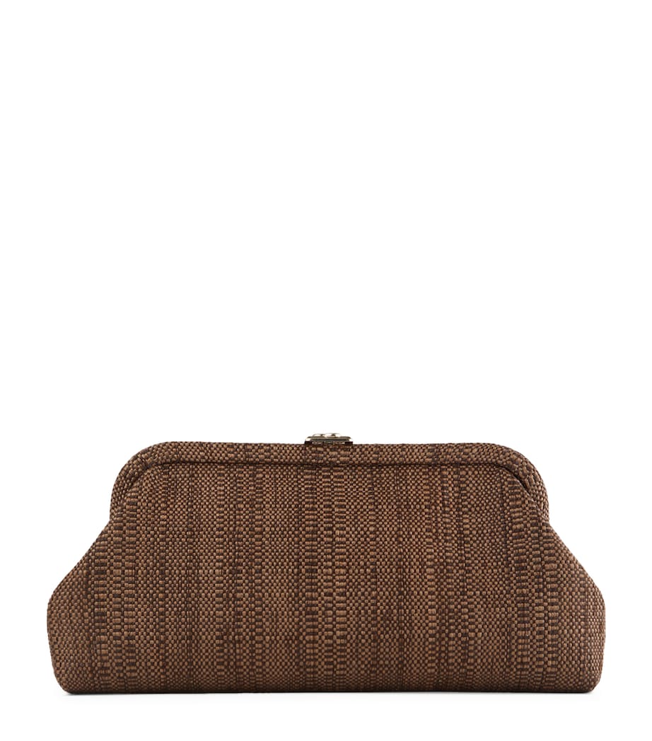 Jimmy Choo Skylar woven rafia clutch bag, imported from the UK