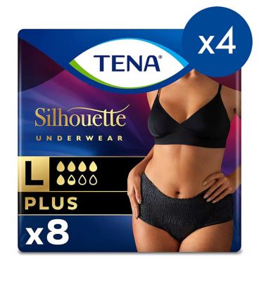 TENA Silhouette Plus Black Lady incontinence High Waist Pants - Large - 4 packs of 8 bundle GOODS Boots   