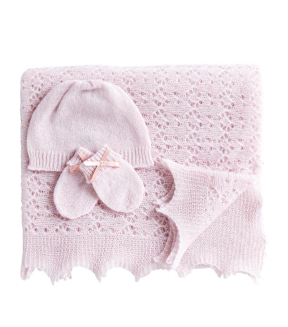 G.H. Hurt & Son baby cashmere shawl hat mittens gift set - British product