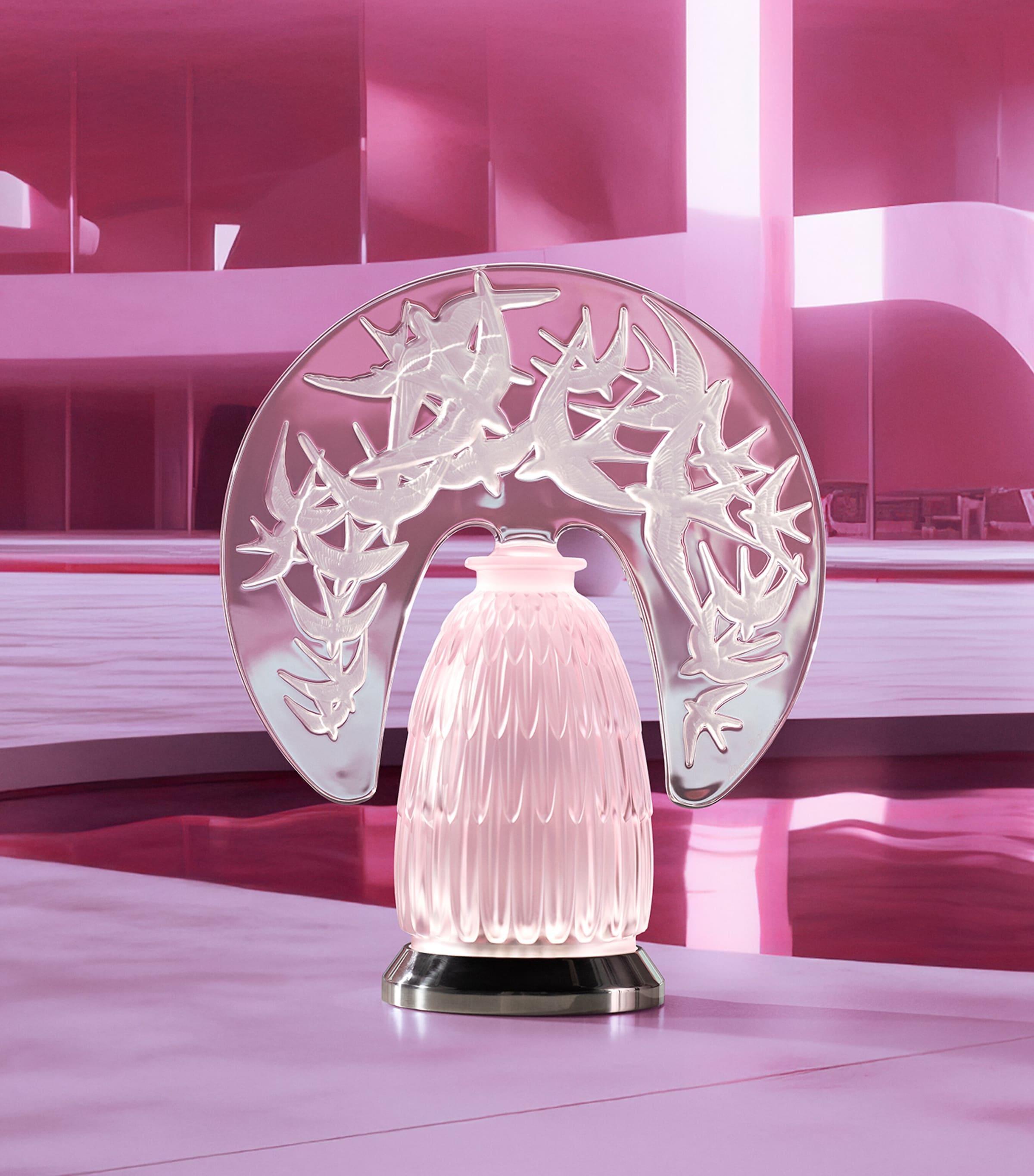 Lalique Rose Nebula Hirondelles lamp, UK version