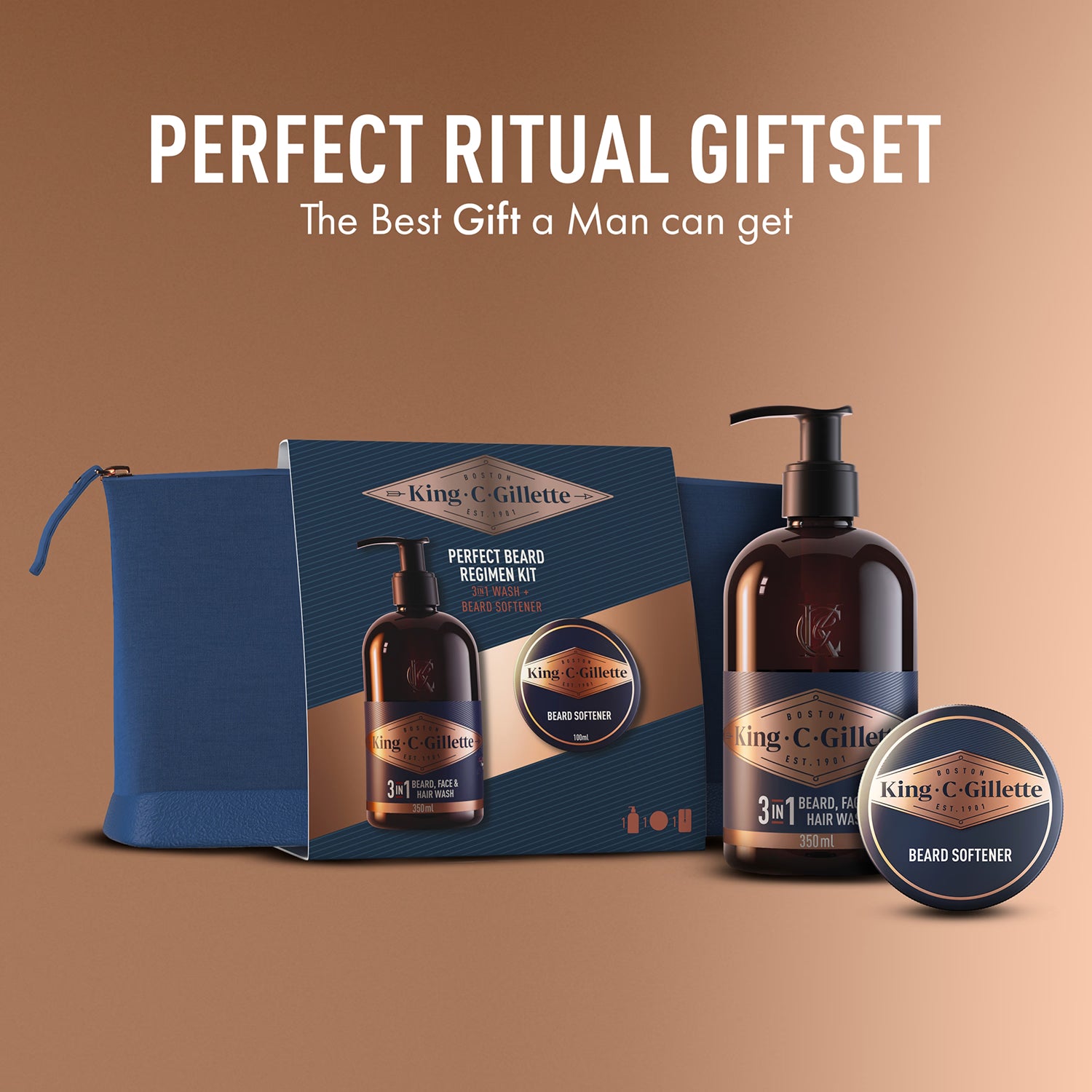 King C. Gillette beard regimen kit with wash and softener - British product
