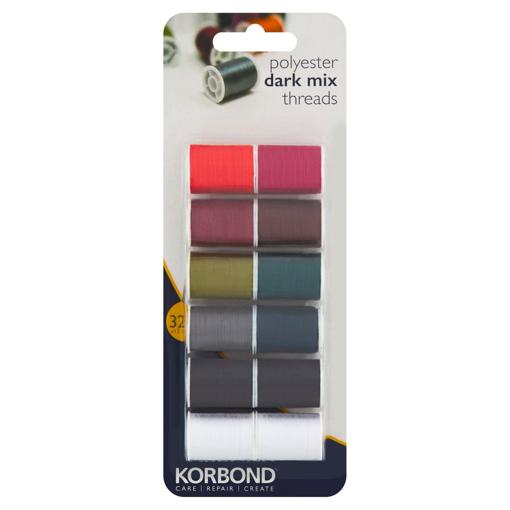 Korbond Care & Repair Dark Mix Thread Selection Polyester 12 x 32m