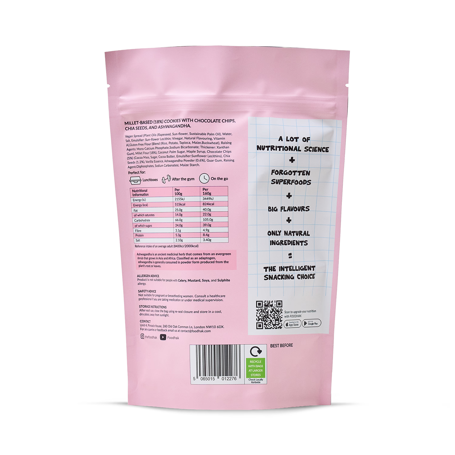 Ashwagandha chocolate chip cookies, vegan and gluten-free - British product