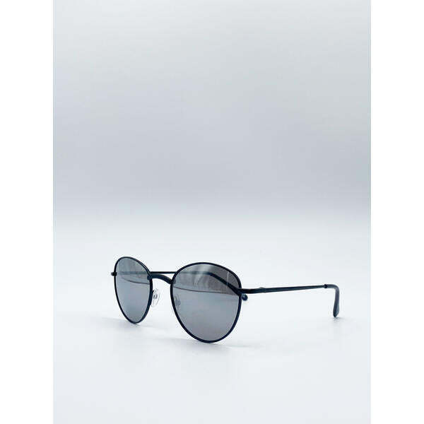 SVNX classic round sunglasses with mirror lenses and matte black frame (British brand)