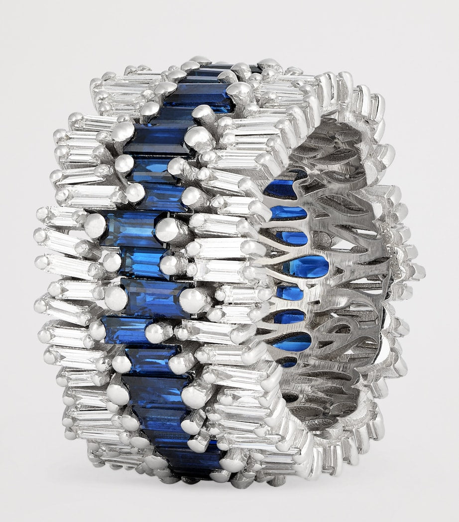 Suzanne Kalan white gold diamond blue sapphire eternity band - British product