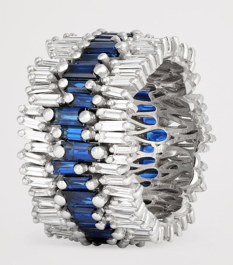 Suzanne Kalan white gold diamond blue sapphire eternity band - British product