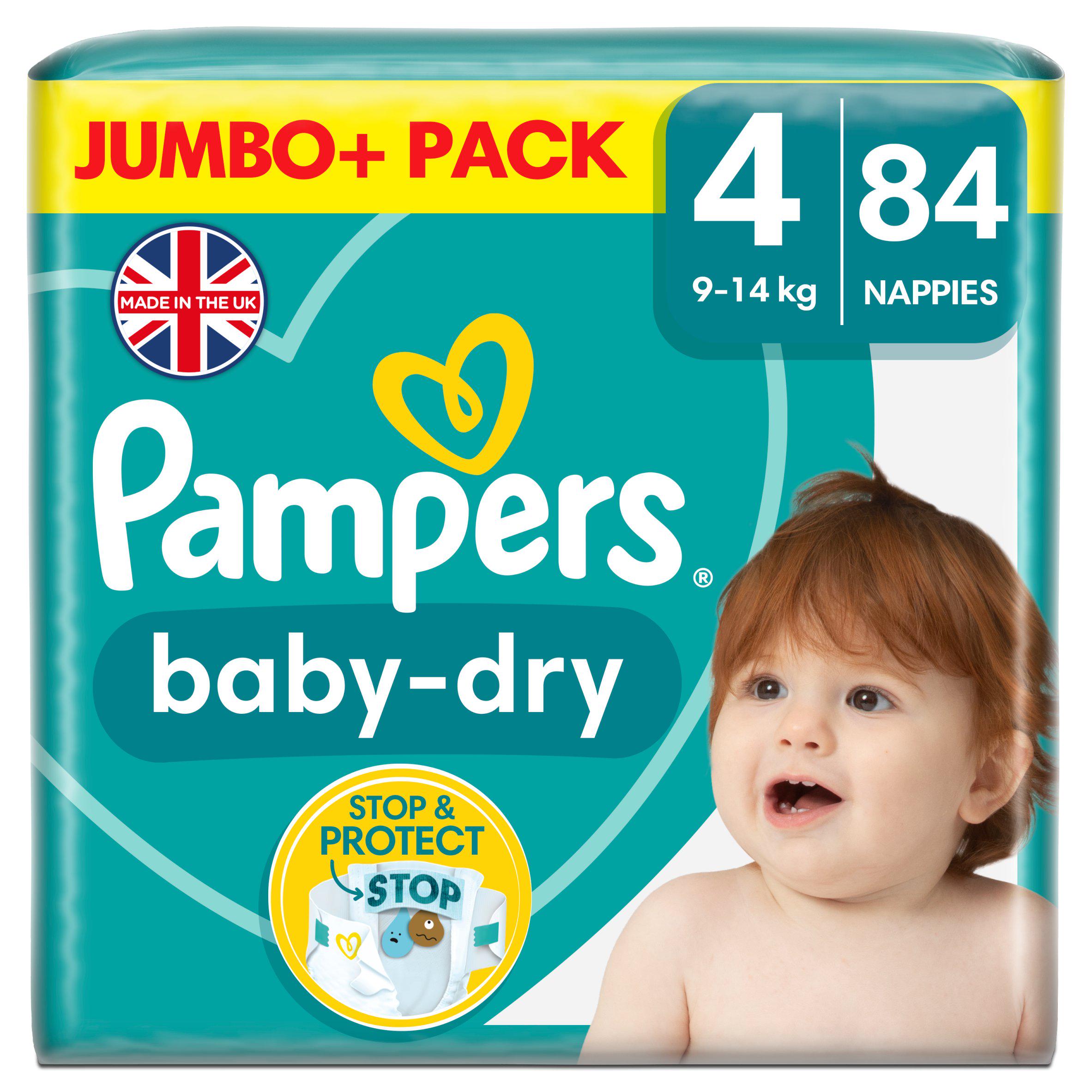 Pampers Baby Dry Jumbo+ Pack Nappies Size 4, 9kg-14kg x84 big packs Sainsburys   