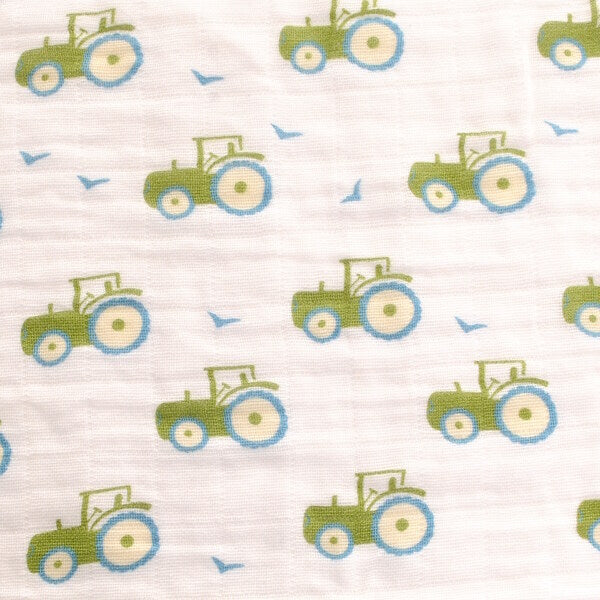 Ziggle Muslin Square 3 Pack - Pastel Blue - Tractor, Dinosaur &amp; Dog