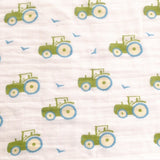 Ziggle Muslin Square 3 Pack - Pastel Blue - Tractor, Dinosaur &amp; Dog