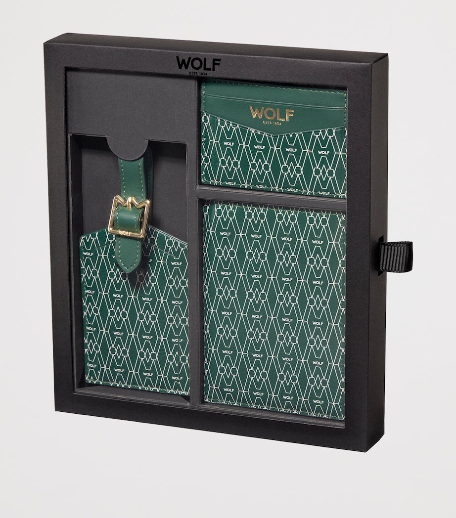 WOLF Signature passport holder card holder and luggage tag gift set (British brand)