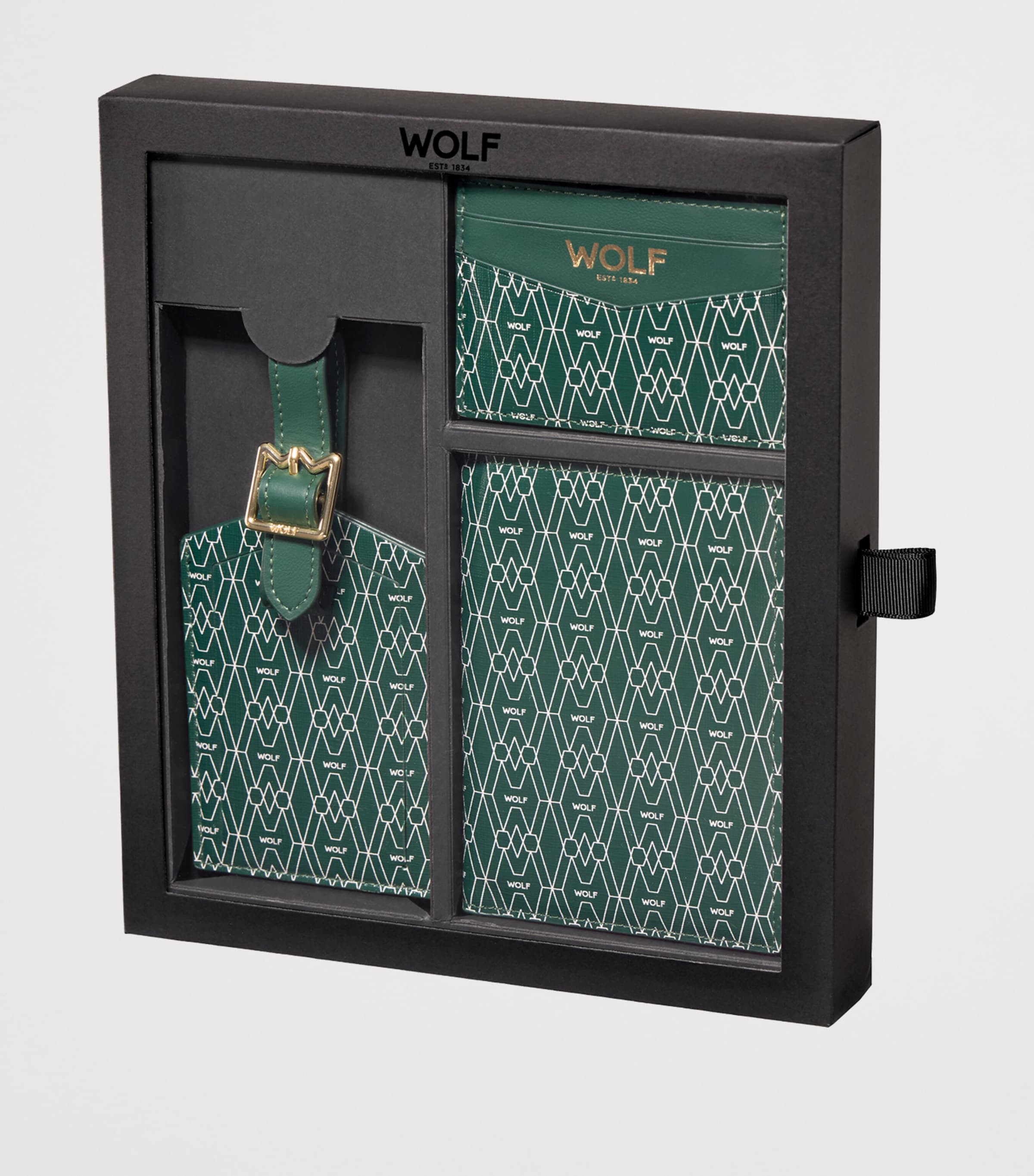 WOLF Signature passport holder card holder and luggage tag gift set (British brand)