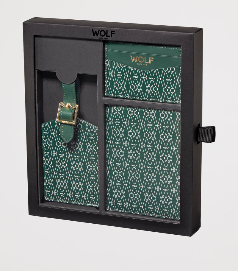 WOLF Signature passport holder card holder and luggage tag gift set (British brand)