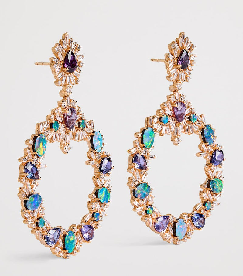 Suzanne Kalan rose gold earrings with diamonds sapphires opals (British brand)