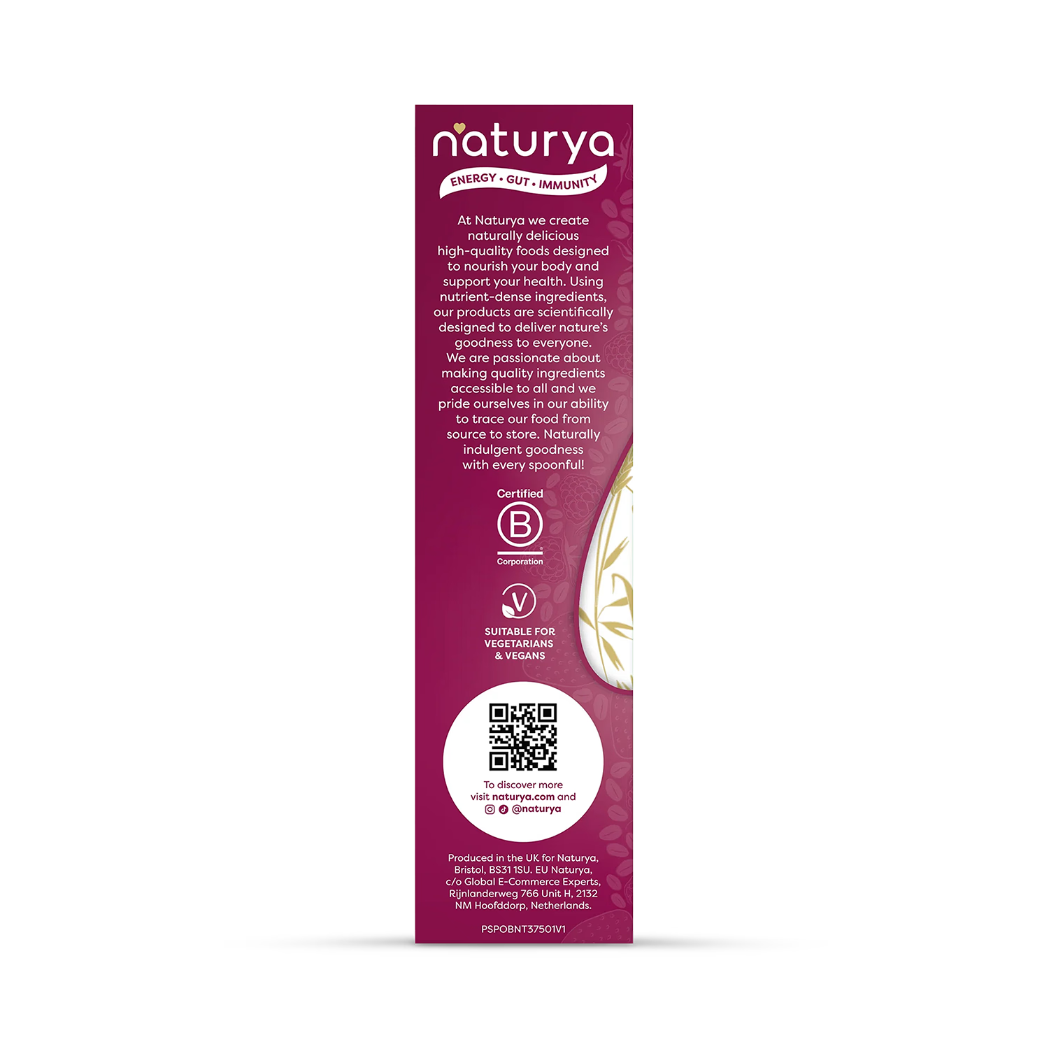 Naturya porridge Strawberry & Acai 375g, imported from the UK