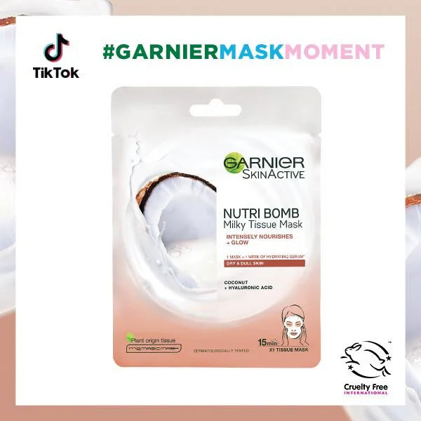 Garnier Moisture Bomb Pomegranate Hyaluronic Acid sheet mask 28g, UK version