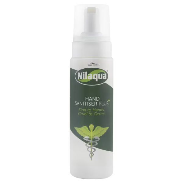Nilaqua alcohol-free foaming hand sanitiser 200ml, imported from the UK