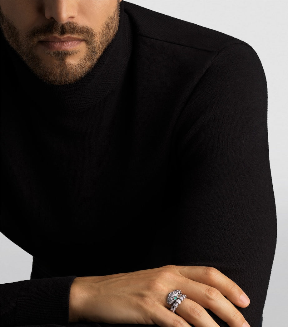 Bvlgari Serpenti ring white gold emerald diamond, imported from the UK