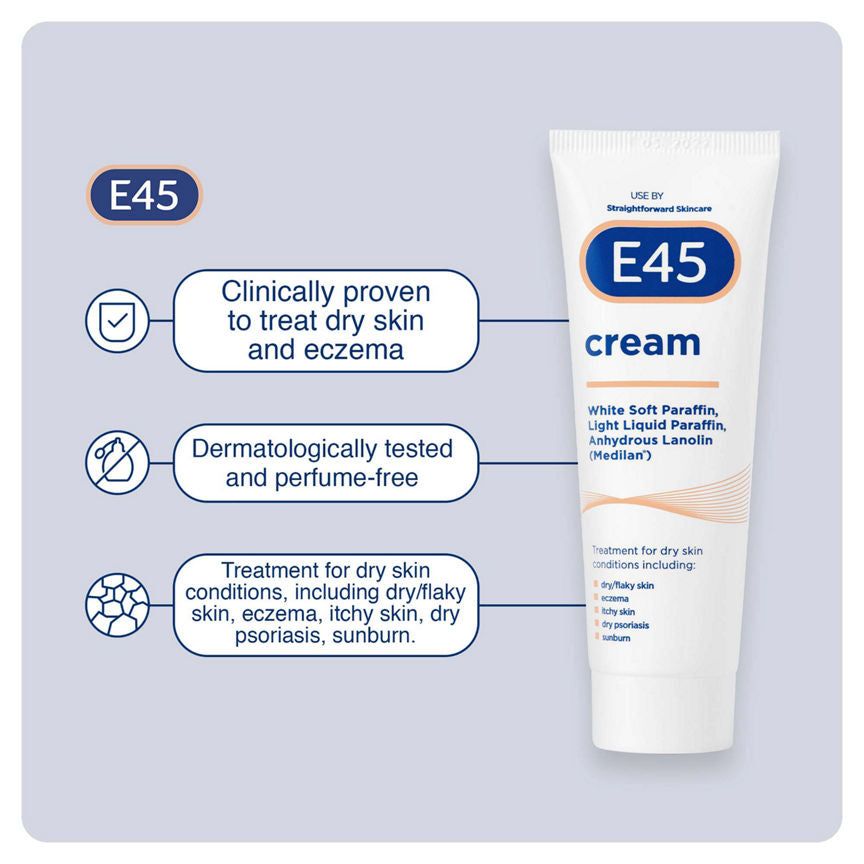 E45 Moisturiser Cream, body, face and hands cream for very dry skin 350g