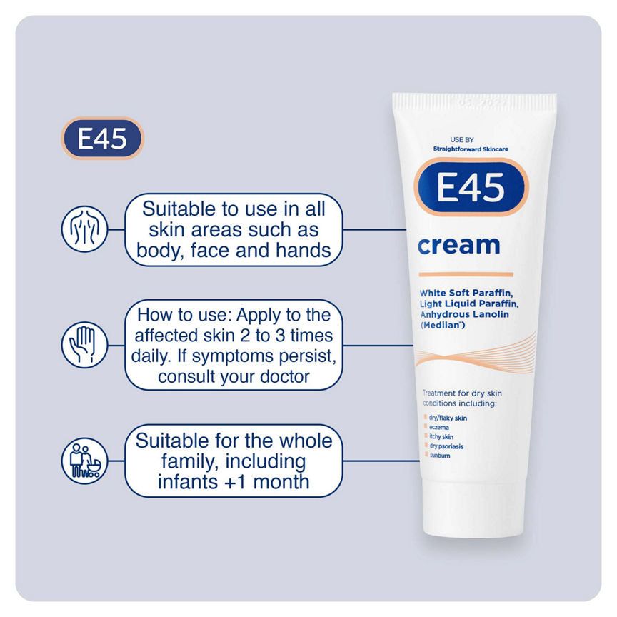 E45 Moisturiser Cream, body, face and hands cream for very dry skin 350g