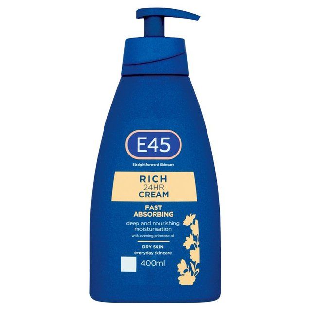 E45 Rich 24H Fast Absorbing Moisturiser Cream for dry skin Pump   400ml