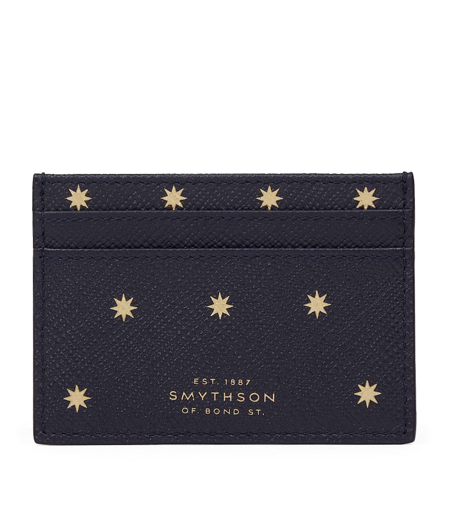 Smythson Panama card holder in crossgrain calf leather with stars detail - British product