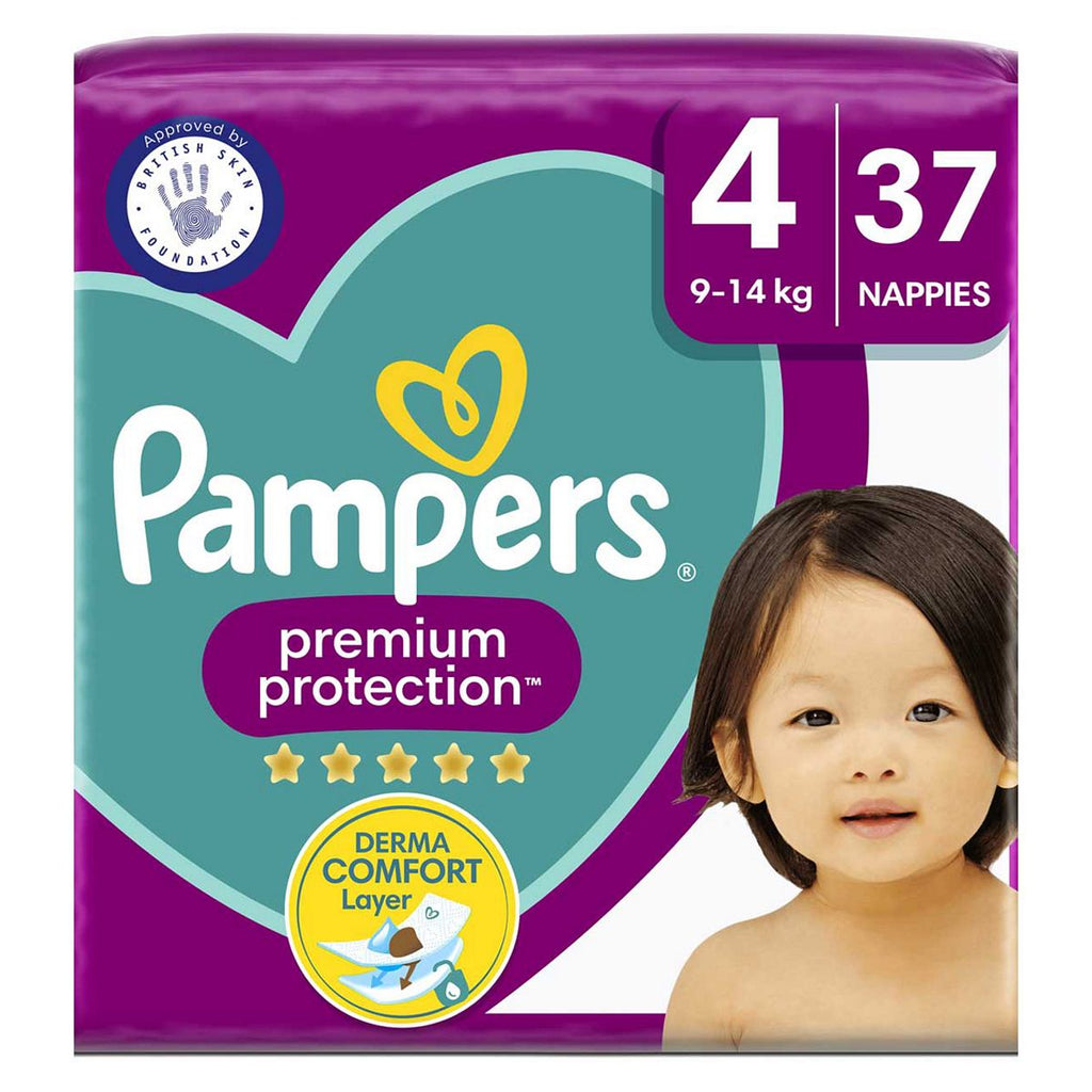 Pampers Premium Protection Size 4, 37 Nappies, 9kg - 14kg, Essential Pack