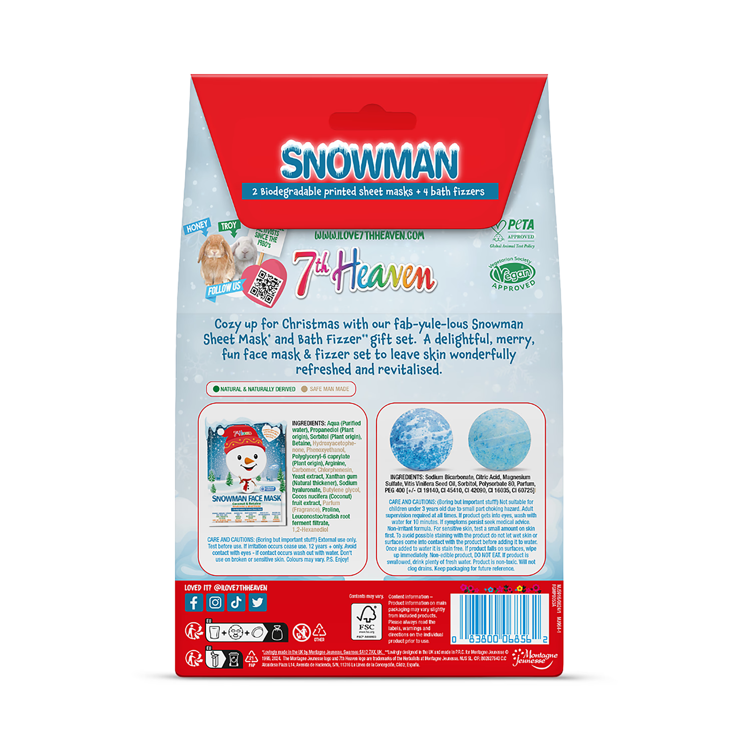 Snowman face mask and bath bomb set, UK version