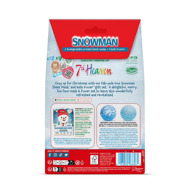 Snowman face mask and bath bomb set, UK version
