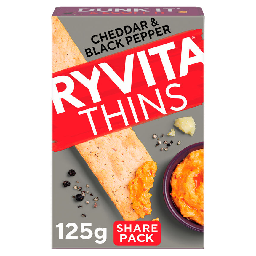 Ryvita Thins Cheddar & Cracked Black Pepper Flatbread Crackers 125g GOODS ASDA   