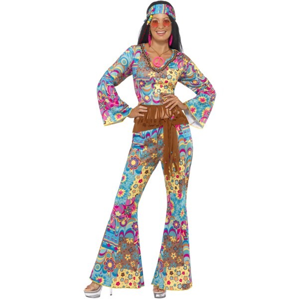 Smiffys Hippie Flower Power Costume with accessories, imported from the UK