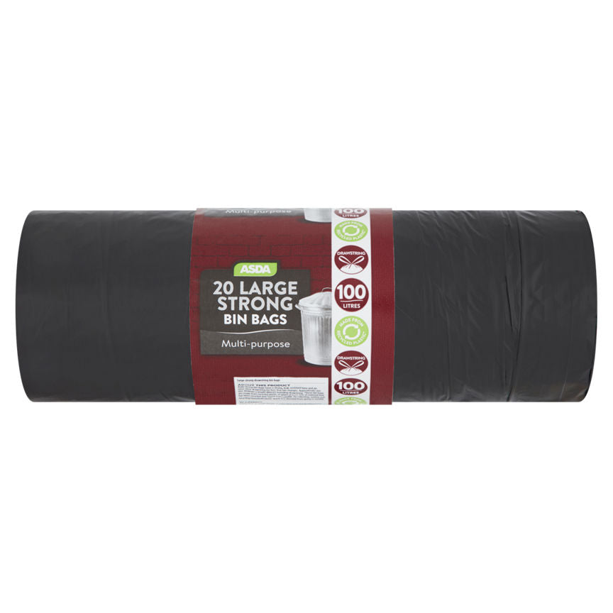 ASDA 20 Large Strong Bin Bags Multi-Purpose 100 Litres Accessories & Cleaning ASDA   