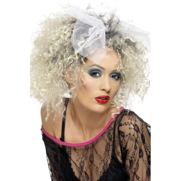 Smiffys 80s Wild Child wig blonde curly with bow - British product