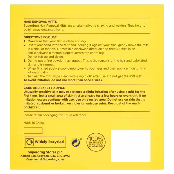 Superdrug hair removal mitts alternative to shaving (British brand)