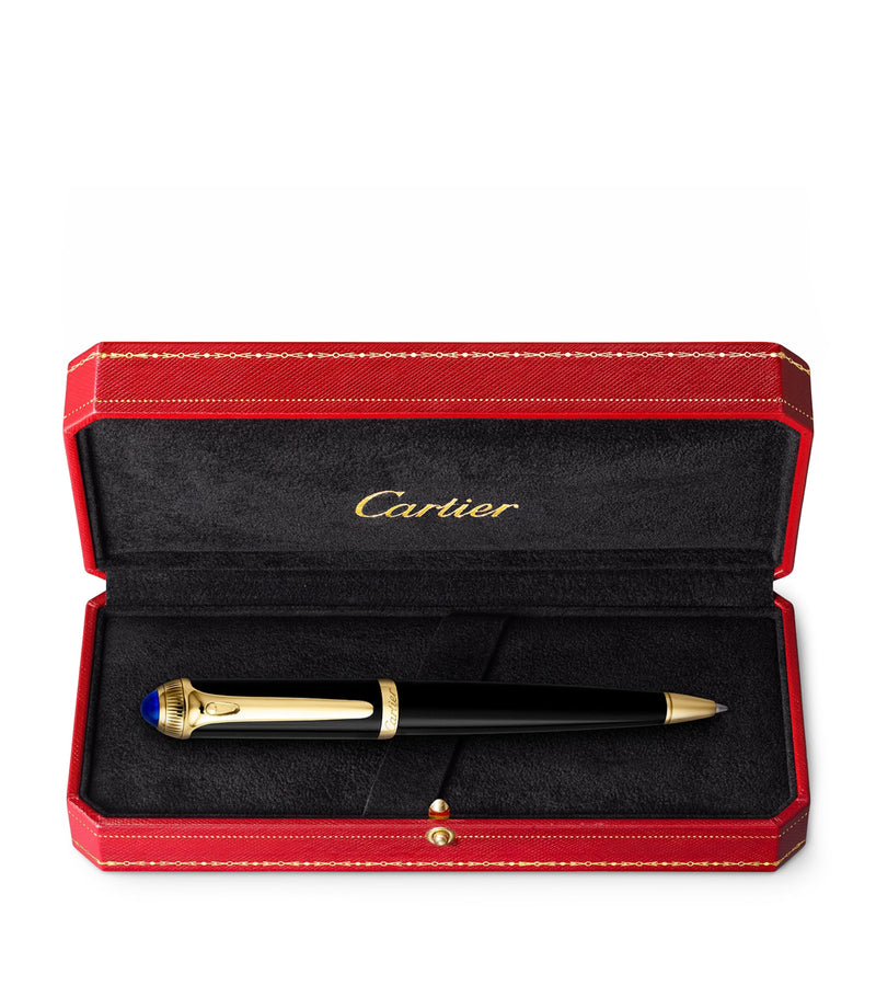 Cartier ballpoint pen with palladium detailing and blue resin cabochon - British product