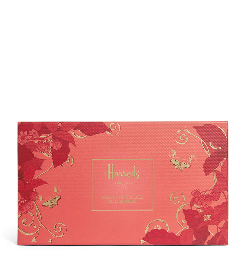 Harrods dark chocolate 15-piece collection with raspberry, caramel, and orange flavours 125g, UK version