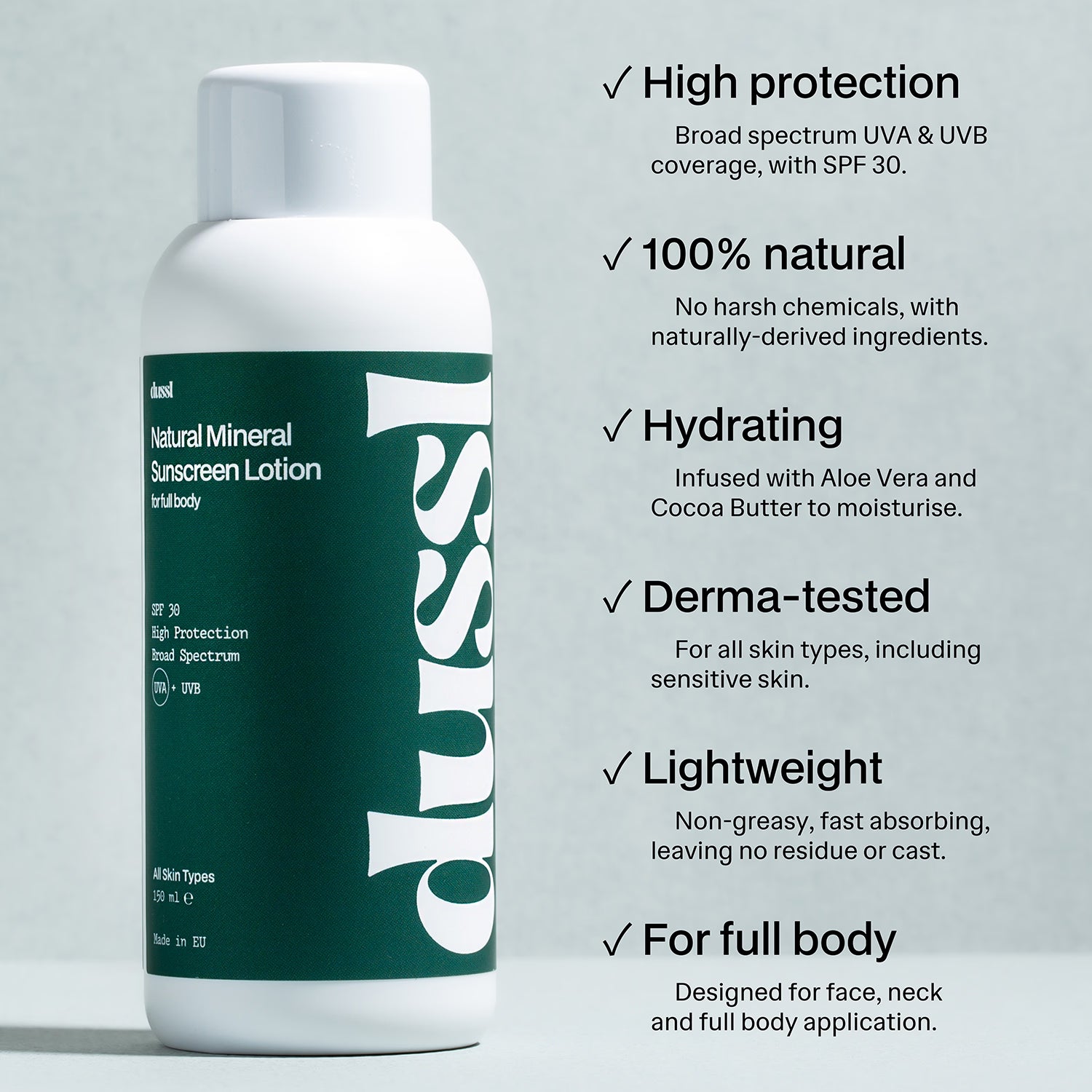 dussl Natural Mineral Sunscreen SPF 30 150ml (British brand)