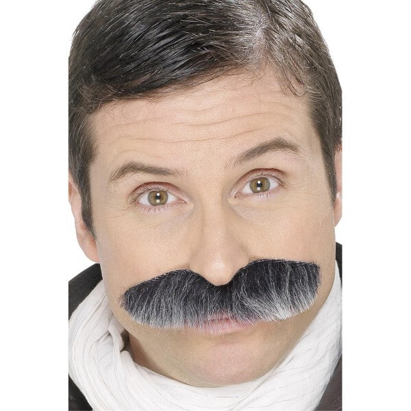 Smiffys Squadron Leader Tash grey self-adhesive mustache, imported from the UK