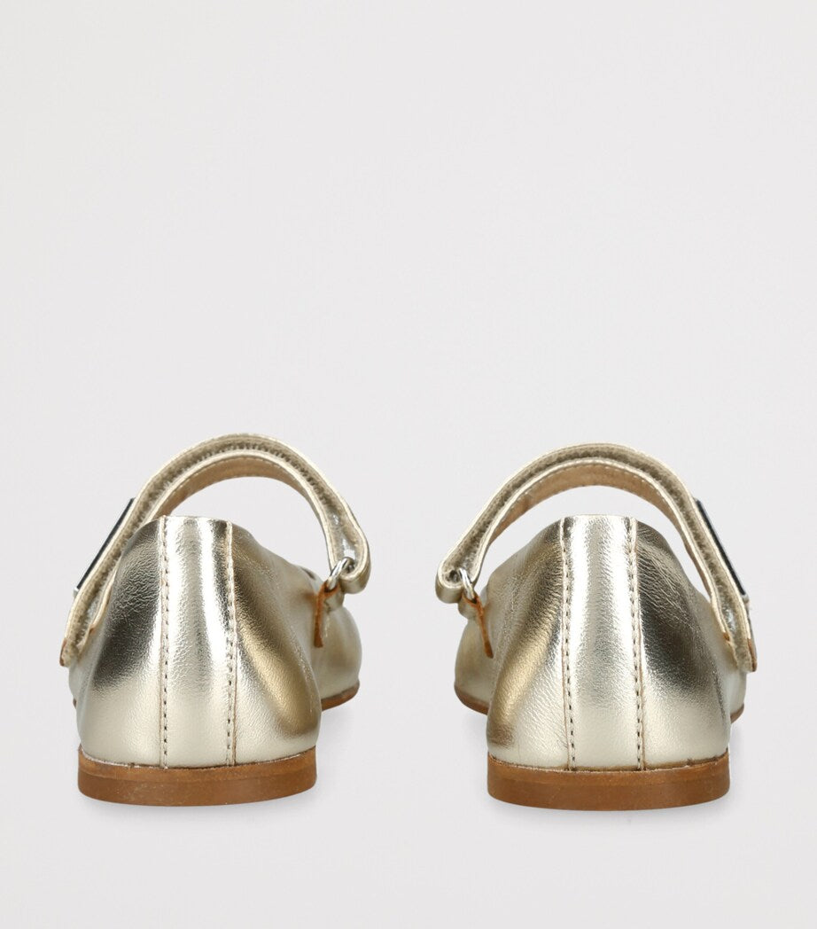 Monnalisa metallic ballet flats with velcro fastening for children, imported from the UK