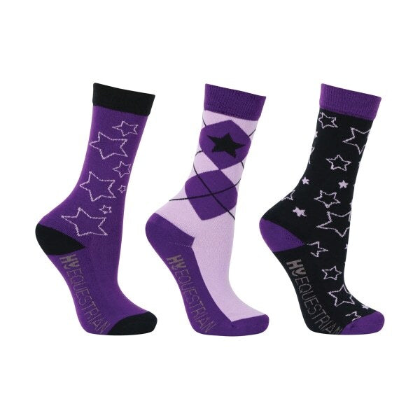 Hy Kids Stella Socks Set (Pack of 3) (8 -12) GOODS Superdrug Purple/Lilac/Black  