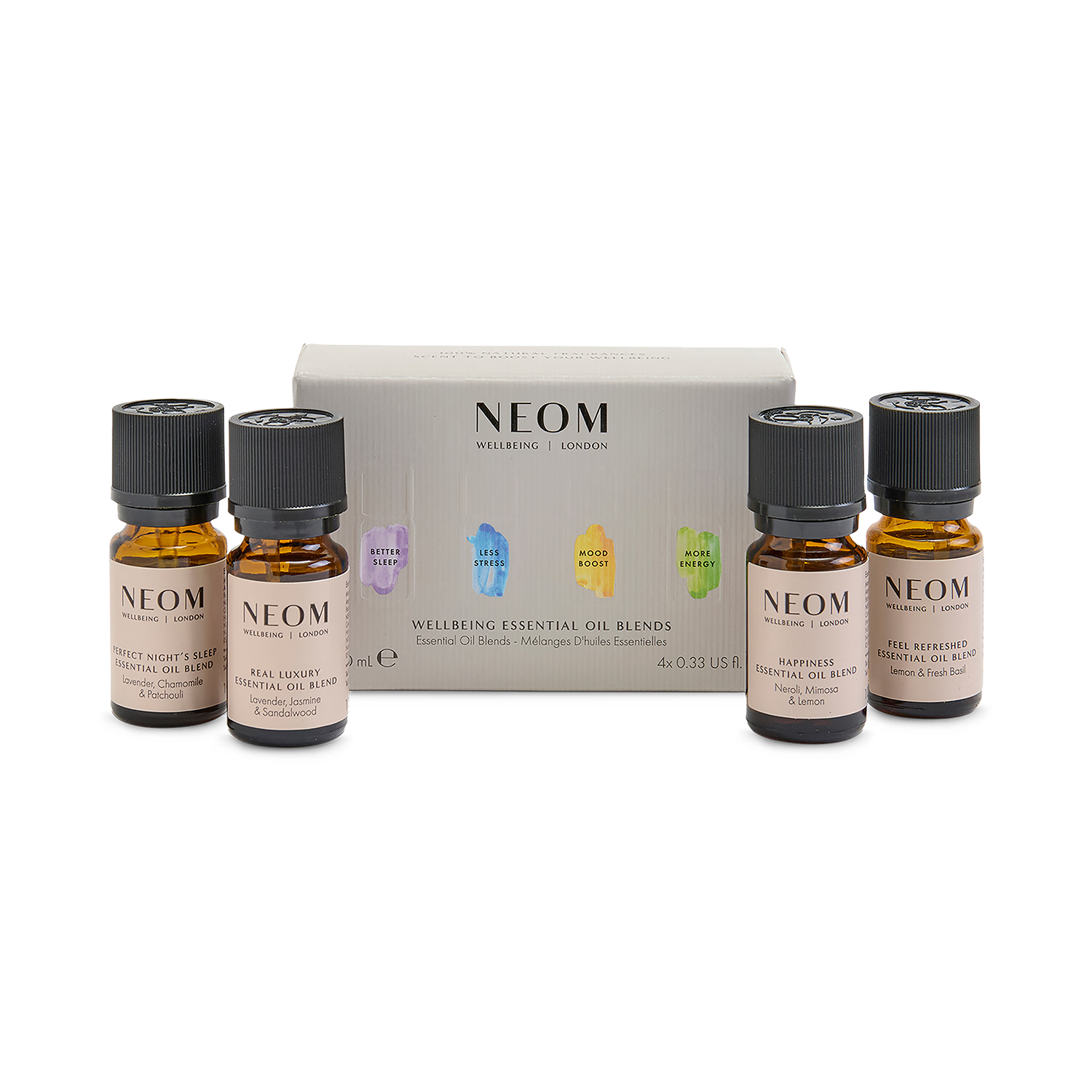 NEOM essential oil blends collection box of four 4 x 10ml - British product