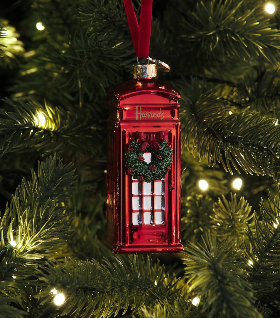 Harrods telephone box wreath tree decoration 11cm, imported from the UK