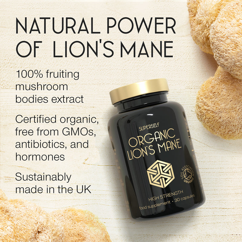 SuperSelf organic Lion's Mane mushroom supplement 30 capsules, UK version