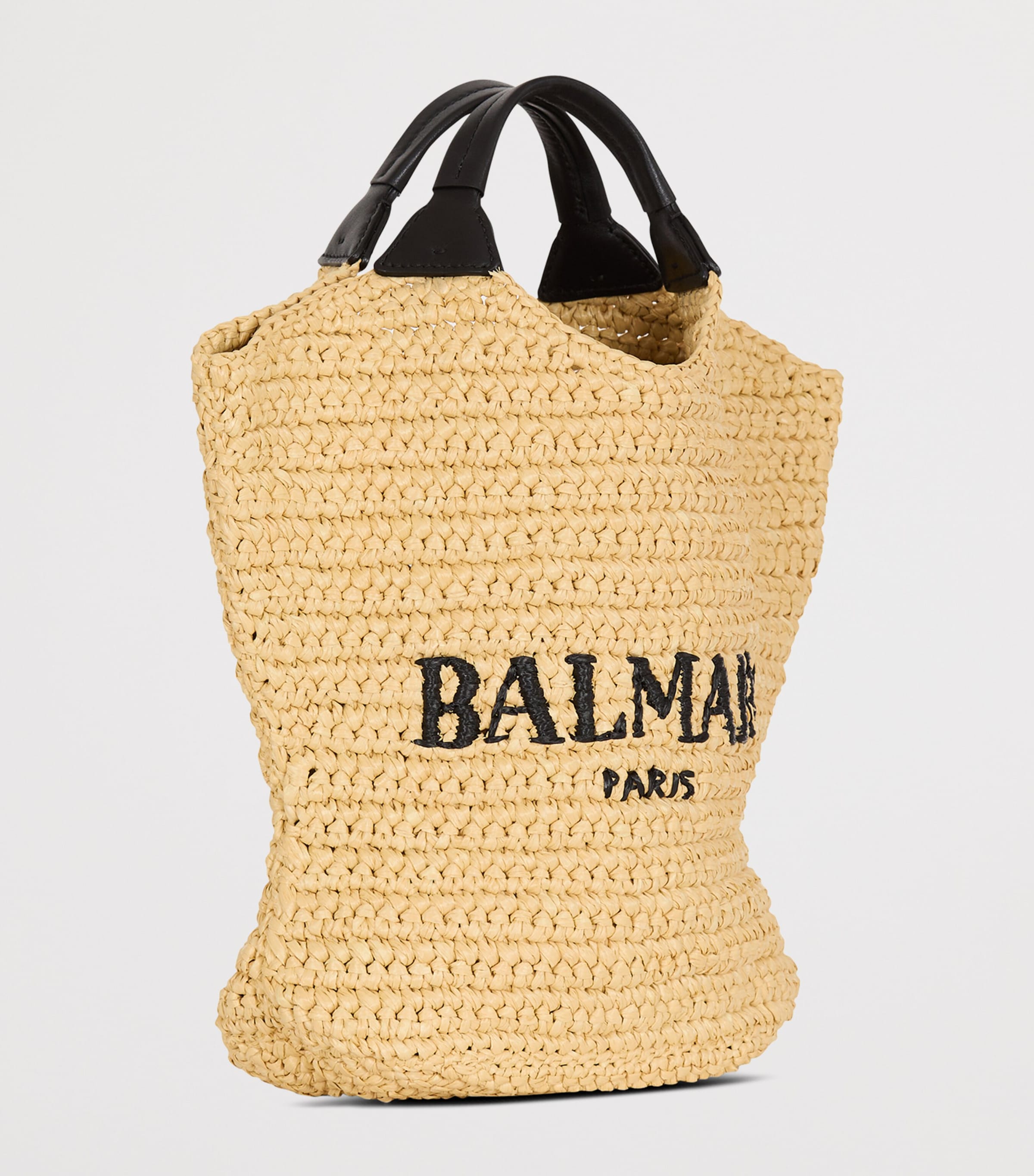 Balmain mini crochet woven tote bag with logo, UK version