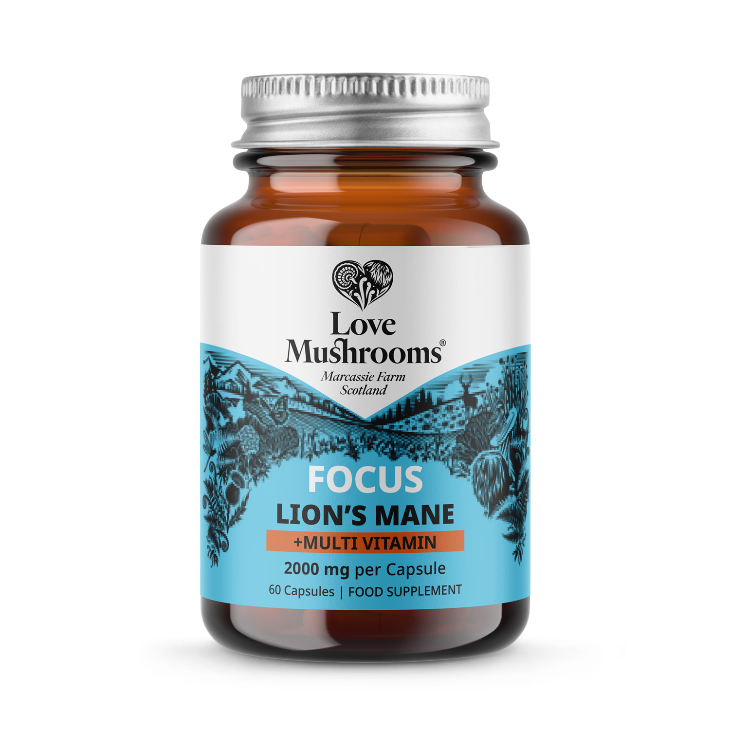 Love Mushrooms Lion's Mane + Multi Vitamin 2000mg 60 capsules (British brand)