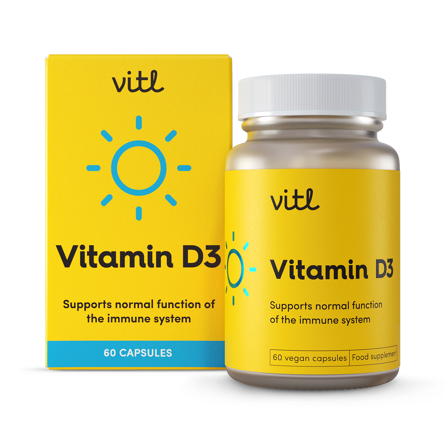 Vitl Vitamin D3 1000iu softgels 60-day supply, imported from the UK