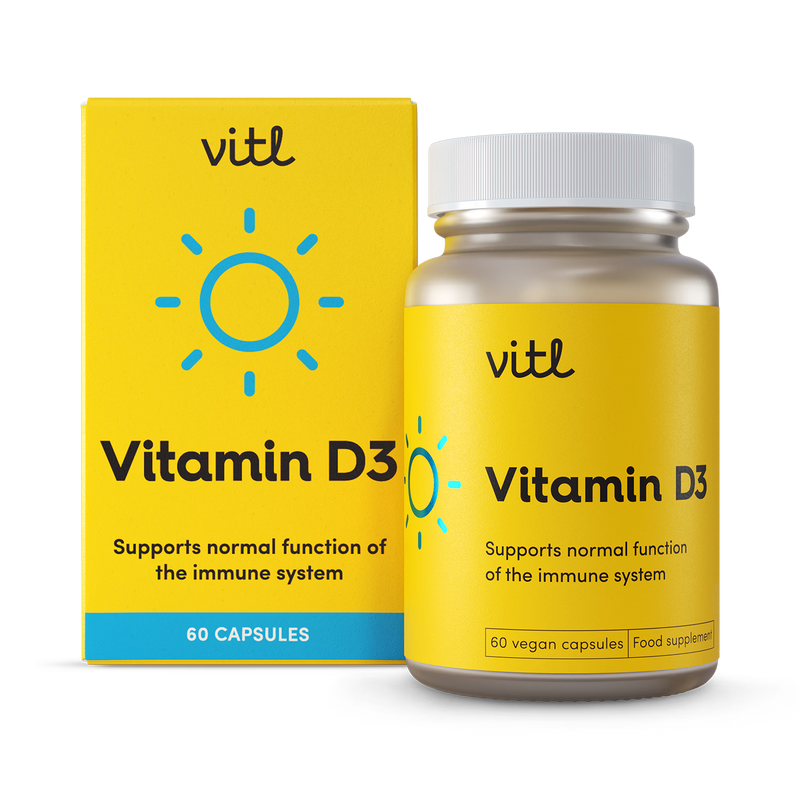 Vitl Vitamin D3 1000iu softgels 60-day supply, imported from the UK