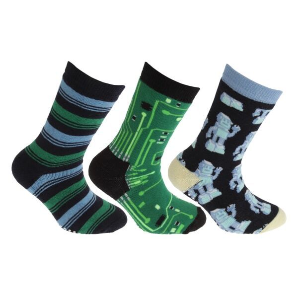 FLOSO Kids Retro Gripper Socks (3 Pairs) (UK 12-3.5)