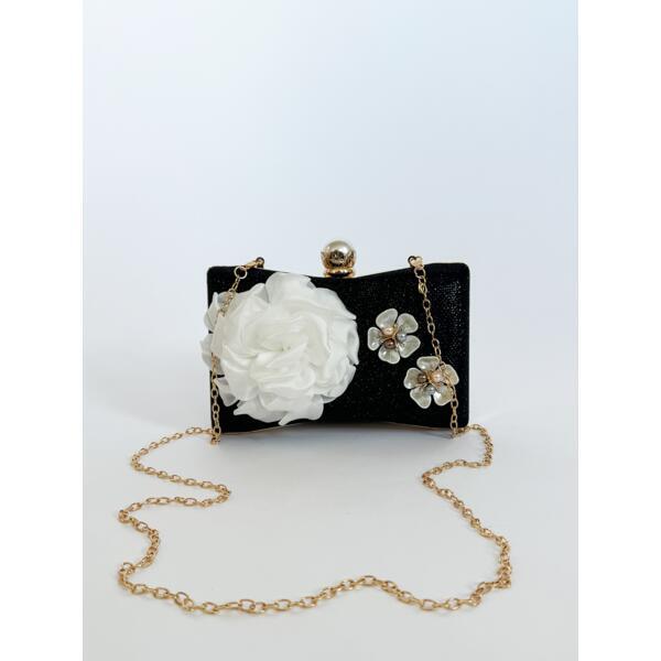 SVNX square clutch bag black 3D florals rhinestone handle - British product