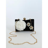 SVNX square clutch bag black 3D florals rhinestone handle - British product