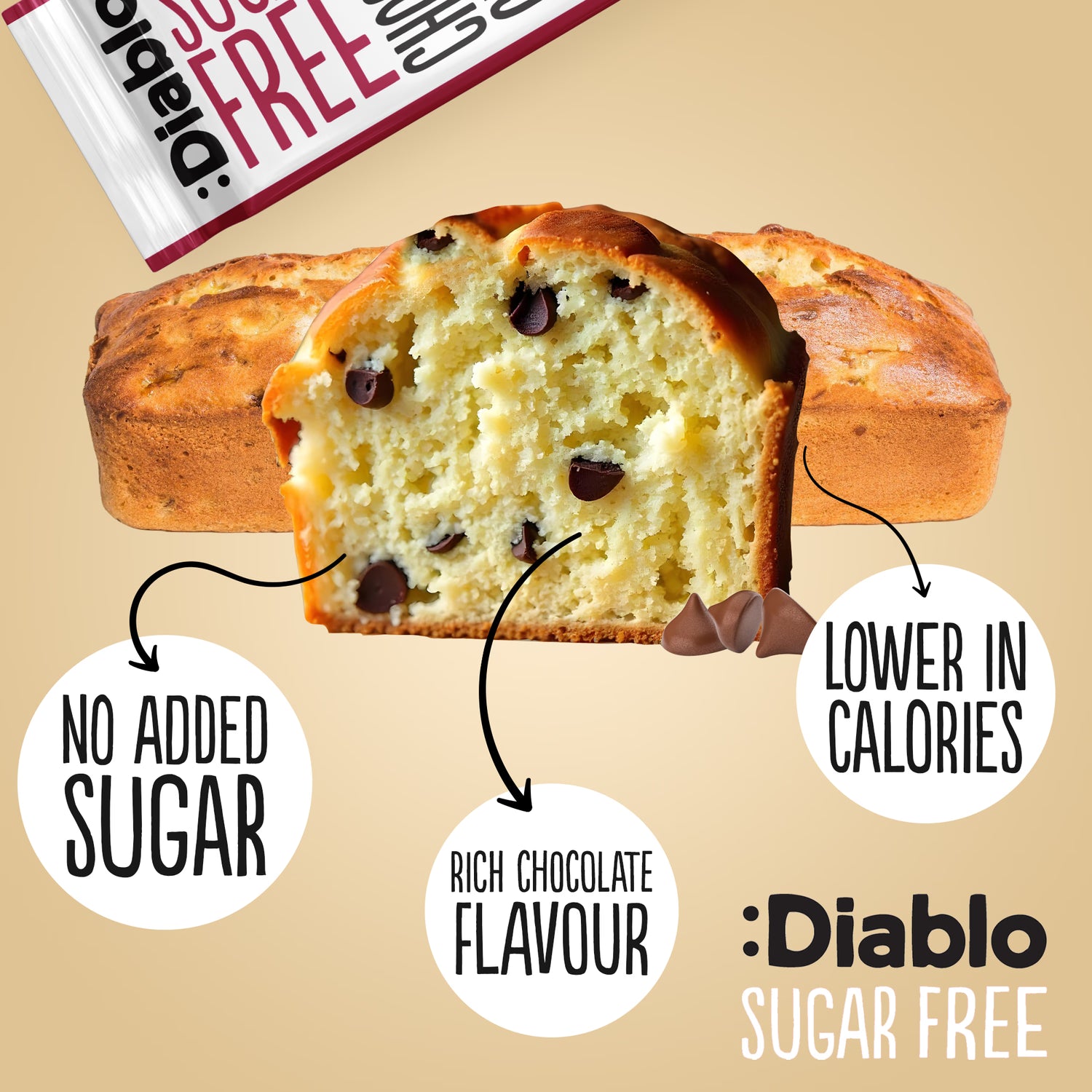 Diablo sugar free chocolate chip cake 200g - British product